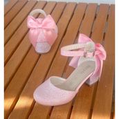 Surpie Shoes Kız Çocuk Topuklu Ayakkabı Oval Taban Pembe Renk Düz Kalın Topuklu