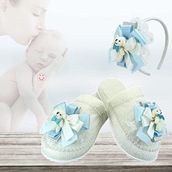 SüSLe Ayıcıklı Mavi Bebek ve Parti Lohusa Terlik Taç Seti