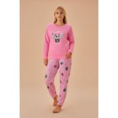 Suwen Panda Pijama Takımı Kadınlar İçin Yumuşak Doku ve Sevimli Panda Deseni - Pembe