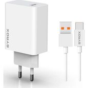 Syrox M33T 3.0A 33W Turbo 1 mt USB-A Type-C Kablolu USB-A Çıkışlı Beyaz Şarj Cihazı