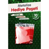t tuğset etiket Yapışkanlı Metalize Hediye Paketi Poşeti 12x17cm Kırmızı 10 Adet Yeni Yıl Yılbaşı Hediye Paketi -T1