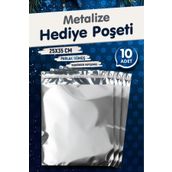 t tuğset etiket Yapışkanlı Metalize Hediye Paketi Poşeti 25x35cm Gümüş 10 Adet Yeni Yıl Yılbaşı Hediye Paketi -T109