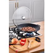 Taç Granit Döküm Cam Kapaklı Sac Kavurma Ve Gözleme Tava Siyah 34 Cm