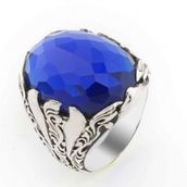 Takıhan 925 Ayar Gümüş Büyük Mavi Zirkon Taşlı Erkek Yüzük