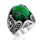 Takıhan 925 Ayar Gümüş Fasetalı Kesim Yeşil Renk Yüzük