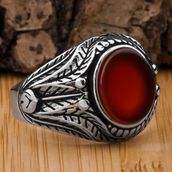 Takıhan 925 Ayar Gümüş Kırmızı Akik Taşlı Yüzük