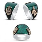 Takıhan 925 Ayar Gümüş Osmanlı Devlet Armalı Akik Taşlı Yüzük