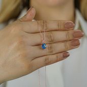 Takıhan Damla Tasarımlı Mavi Zirkon Taşlı 925 Ayar Rose Gümüş Kadın Kolye