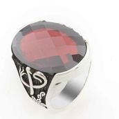 Takıhan Kırmızı Zirkon Taşlı Elif Vav Detaylı Gümüş Erkek Yüzük