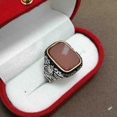 Takıhan TH1424 Osmanlı Tuğralı Akik Taşlı Gümüş Erkek 925 Ayar Yüzük