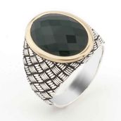 Takıhan TH2314 Yeşil Zirkon Desenli Gümüş Erkek 925 Ayar Yüzük