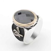 Takıhan TH2346 Siyah Zirkon Taşlı Tuğra Detaylı Gümüş Erkek 925 Ayar Yüzük