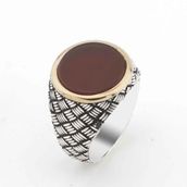 Takıhan TH2371 Yuvarlak Akik Taşlı Gümüş Erkek 925 Ayar Yüzük