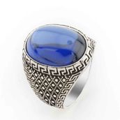 Takıhan TH2396 Mavi Bombeli Oval Taşlı Gümüş Erkek 925 Ayar Yüzük