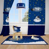 Talia Home TLA-150 Astronot Uzay Spacex 2 Kanat Lacivert 140x260 cm Çocuk Odası Perde