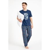 Tampap Erkek Baskılı Pijama Takımı Kısa Kollu Tampap 2170-K - Indigo