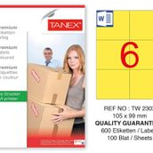 Tanex TW-2303 105x99 mm 100'lü Sarı Pastel Laser Etiket