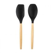 Tantitoni Bambu Saplı Siyah Renkli Silikon Büyük Kaşık ve Spatula Seti