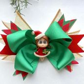 Tasarım Tokam Yılbaşı Noel Anne Kil Bebek Objeli, Yeşil Kırmızı Yeni Yıl,Saç Tokası 15 x 18 cm