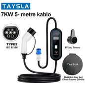 Taysla 7 kW 16A Ev Tipi Bireysel Taşınabilir Portatif Elektrikli Araç Şarj İstasyonu 7 Metre