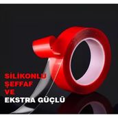 TBY Shop Silikonlu Çift Taraflı Bant Su Geçirmez Akrilik Şeffaf Bant 18MM x 2 mt