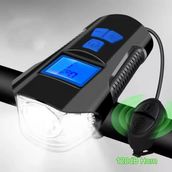 Techtic Lcd Hız Göstergeli Su Geçirmez 1500Mah Kornalı Bisiklet Feneri Scooter Ön Far Lamba Işık