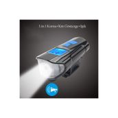 Techtic Lcd Hız Göstergeli Su Geçirmez 1500Mah Kornalı Bisiklet Feneri Scooter Ön Far Lamba Işık
