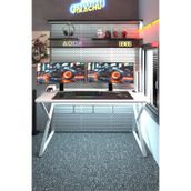 TEKATEL Oyuncu Masası Gaming Masa Bilgisayar Masası Metal ayaklı Çalışma, Ofis masası Beyaz-Beyaz 140X60