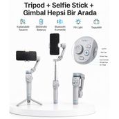 tekno 3 Eksen Telefon Gimbal Stabilizer Yapay Zeka Takipli Katlanabilir Dahili Dolgu Işıklı Video