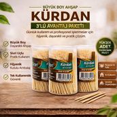 TeknoKapsül Kürdan Büyük Boy Ahşap Kürdan Hijyenik Paket Tek Kullanımlık Dayanıklı Kürdan Seti 3 Adet