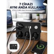 Teknoparkx 3 USB Çıkışlı 4’lü Akıllı Priz 2500W 2 Metre Kablo - Renkli