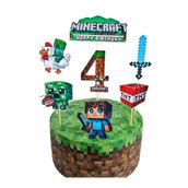telaşe memuru Minecraft Pasta Süsü ve Minecraft Temalı 4 Yaş Doğum Günü Konsepti - Kalın Kağıt Baskısı