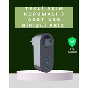 Termal Akım Korumalı 3 Usb'li Güvenli Priz – Akıllı Akım Dengeleme - Çok Renkli