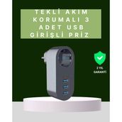 Termal Akım Korumalı 3 Usb'li Güvenli Priz – Akıllı Akım Dengeleme - Renkli