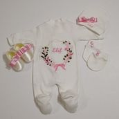 Terzim Ayşenur Nakışlı Kız Bebek Tulum Seti Hediyelik - 0 - 3 Ay - Krem