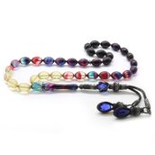 Tesbihane 1000 Ayar Gümüş Kazaz Püsküllü Arpa Kesim Süzme Bonibon Ateş Kehribar Tesbih