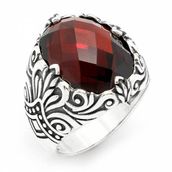 Tesbihane 102000003 925 Ayar Gümüş Kırmızı Zirkon Taşlı Ayyıldız Yüzük