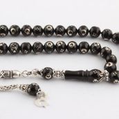 Tesbihane 925 Ayar Gümüş Ayyıldız Model Sade Oltu Taşı Erkek Tesbih