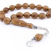 Tesbihane 925 Ayar Gümüş Ayyıldız Püsküllü Arpa Kesim Kuka Efe Tesbihi