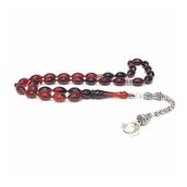 Tesbihane 925 Ayar Gümüş Ayyıldız Püsküllü Arpa Kesim Süzme Krem Sıkma Kehribar Tesbih