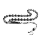 Tesbihane 925 Ayar Gümüş Kral Püsküllü Gümüş İşlemeli Arpa Kesim Erzurum Oltu Taşı Tesbih