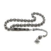 Tesbihane 925 Ayar Gümüş Kral Püsküllü Gümüş Mine İşlemeli Erzurum Oltu Taşı Tesbih