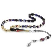 Tesbihane 925 Ayar Gümüş Püsküllü Arpa Kesim Süzme Bonibon Ateş Kehribar Tesbih