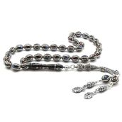 Tesbihane 925 Ayar Gümüş Püsküllü Gümüş Firuze Mercan İşlemeli Arpa Kesim Erzurum Oltu M1 Tesbih