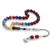 Tesbihane 925 Ayar Gümüş Püsküllü Küre Kesim Bilek Boy Süzme Bonibon Ateş Kehribar Tesbih