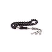 Tesbihane 925 Ayar Gümüş Tuğra Püsküllü Gümüş Tuğra İşlemeli Küre Kesim Rus Oltu Tesbih