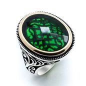 Tesbihane 925 Ayar Gümüş Yeşil Zirkon Taşlı Erkek Yüzük