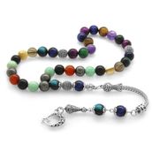 Tesbihane Kararmaz Metal Püsküllü Küre Kesim Çoklu Doğaltaş Kombinli Şifa Tesbih