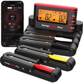 Thermopro TP980-4 Şarjlı 320M Kablosuz Alarmlı 4problu App, Monitörlü Profesyonel Gıda Termometresi - Siyah - Turuncu