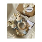 Tiny Wood Hoşgeldin Bebek Hediyelik, Erkek, Yenidoğan Bebek Isimli Emzik Askısı Hediye Seti, Diş Kaşıyıcı